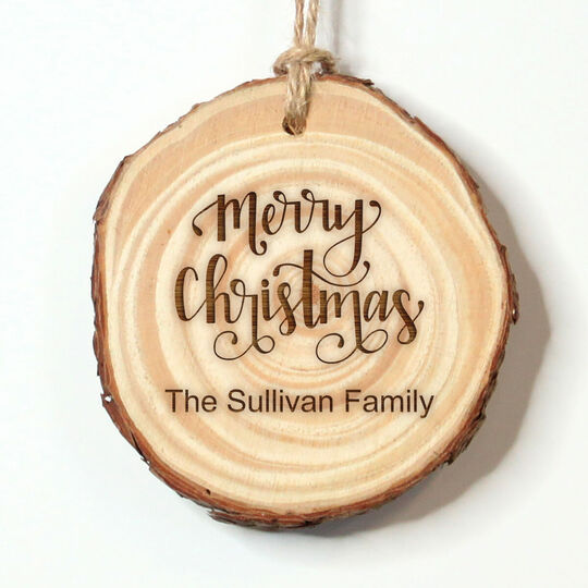 Merry Christmas and Happy New Year Real Wood Ornament